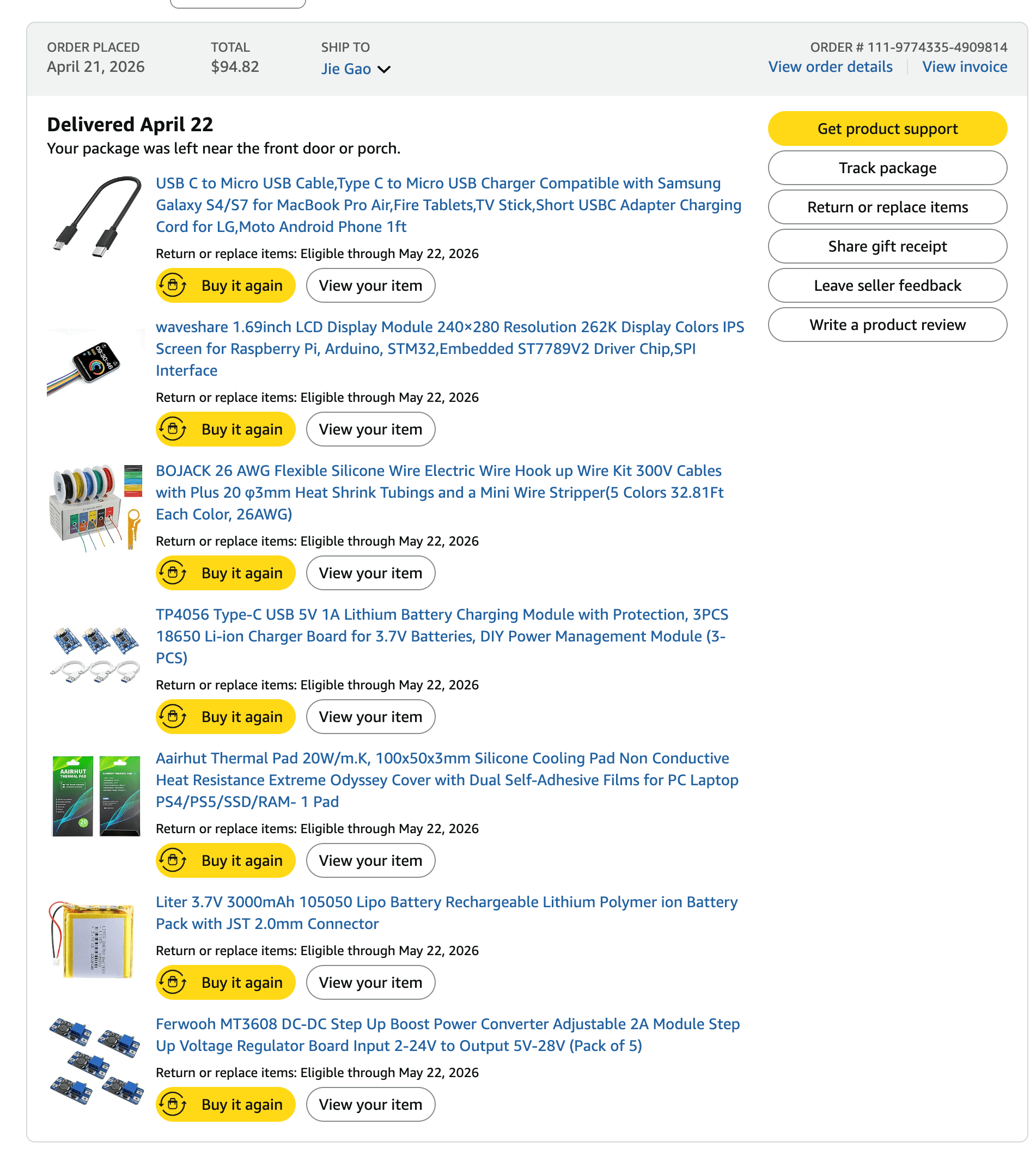 Buddy Buying Sheet — a BOM with sections for Core MCU, Display, Microphone, Power System, Enclosure + Assembly, and Tools.