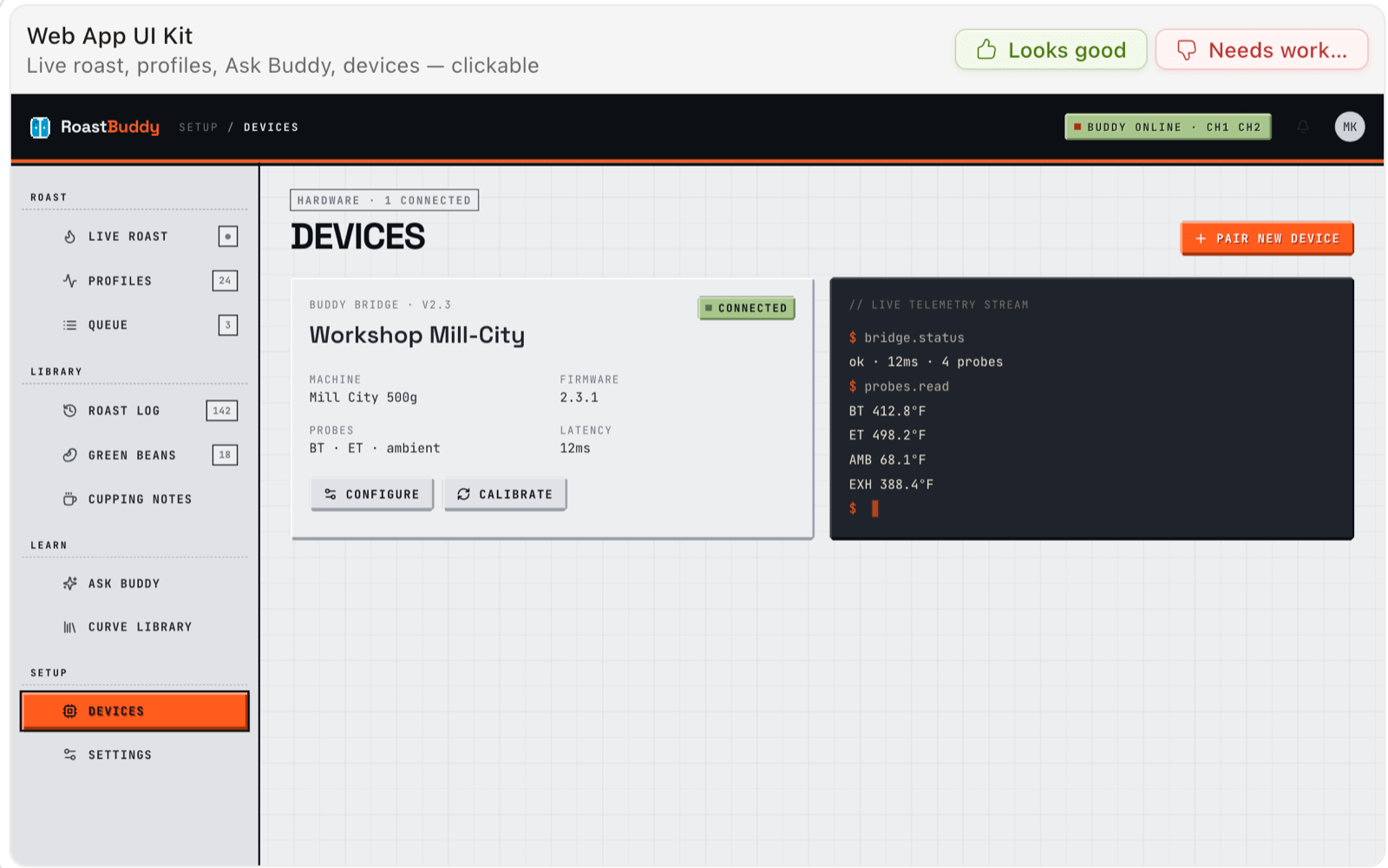Claude Design UI mockup showing exploratory dashboard layouts for the knowledge graph.
